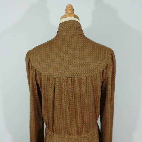 VINTAGE High Neck Tie Up Button Midi Long Dress - Picture 7 of 16